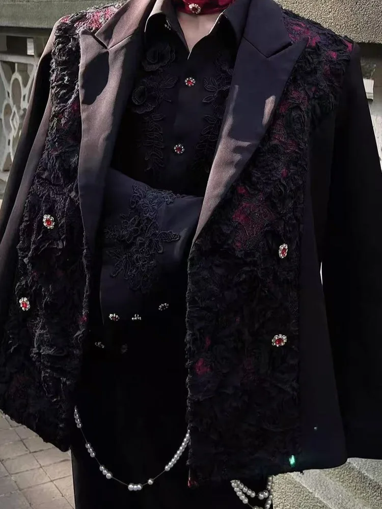 

Red Night YUCGERX Embroidered Luxury Men's Suit Jaet Autumn Winter Faion High-End Design Stand Fit Polyester Jaet