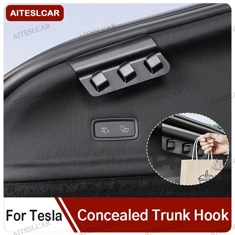 For Tesla Model YL / Y Juniper Rear Trunk Hook Seat Button Cargo Grocery Shopping Bag Holder Umbrella Hanger Storage Accessories