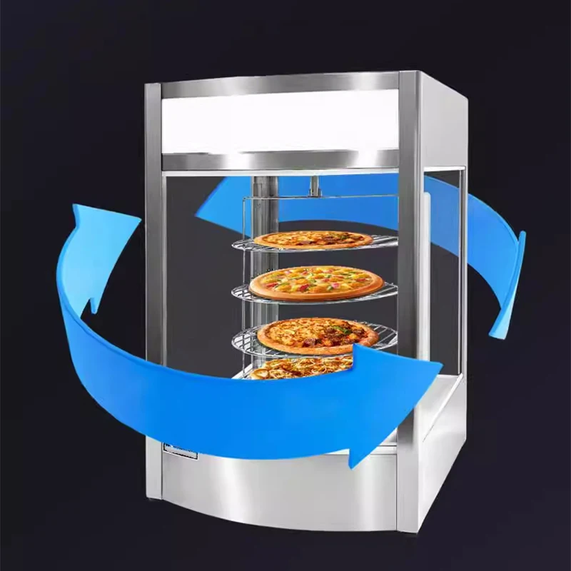 Kommerzieller Lebensmittel-Präsentationswärmer 4-stufiger Rotierender Pizza-Wärmer Rotierendes Dampfheizsystem mit Temperaturanzeige