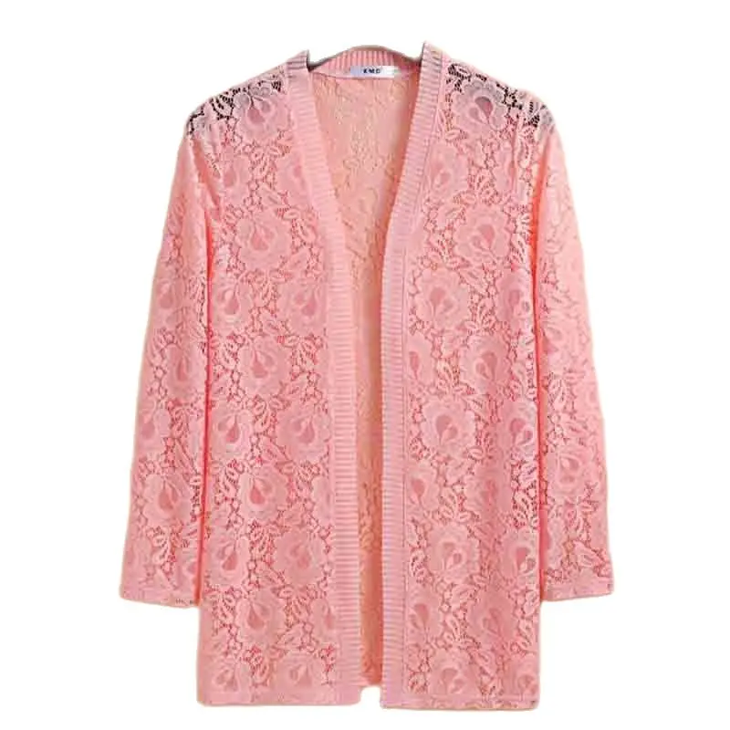 2022 Spring And Summer New Fashion Women\'s Mid-length Lace Cardigan Thin Coat Casual Outer Wear Solid Color Sunscreen Cardigan