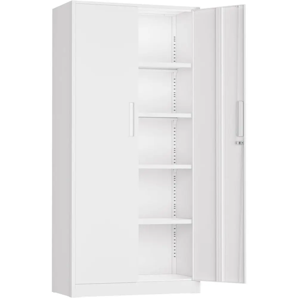 

72-Inch Lockable Metal Storage Cabinet with Adjustable Shelves for Home, Office, Pantry, and Garage (White - Narrow Size)