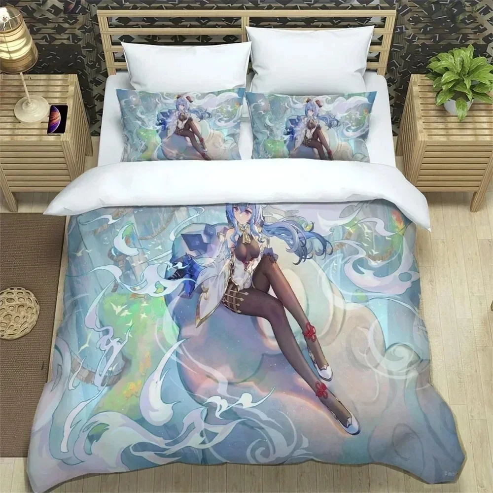 Juego de cama de impacto Genshin de Anime 3D, funda nórdica, edredón, funda de edredón, funda de almohada, King Queen, tamaño doble, niños, niñas y adultos