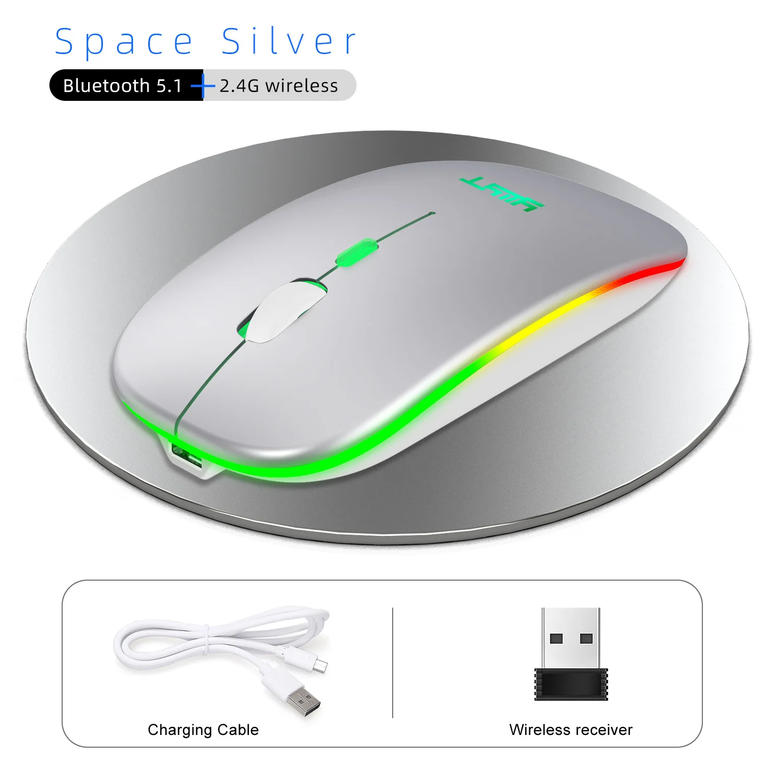 Wireless Dual-mode Mouse Recahrgeable Colorful Lights Low Noise Button Light Weight System Compatible Office Use Computer Parts