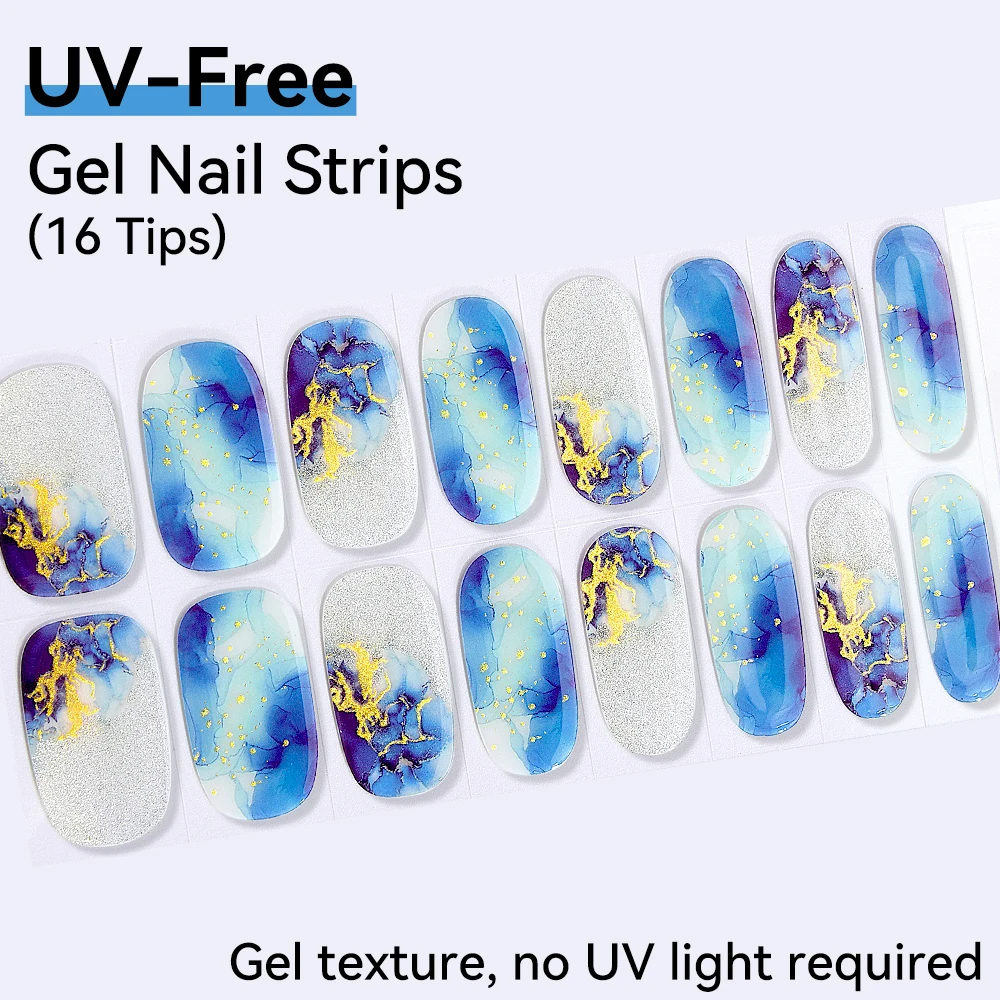 UV-Free Strips 16 Tips/Set DIY Nail Stickers Fairy Full-Cover Nail Decals Art Self-adhesive Iridescent Color Design For Manicure