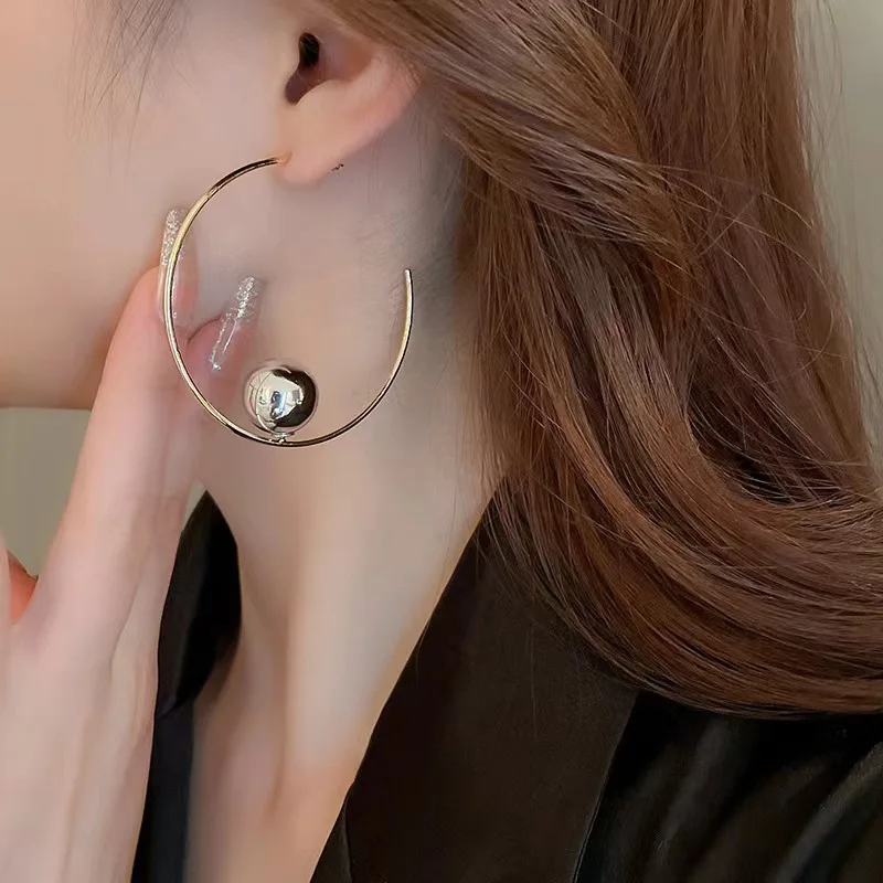 925 Silver Needle Exaggerated Big Circle Earrings For Women Metal Earing Jewelry 2026 Trending Cool Women's Gold Color Earrings