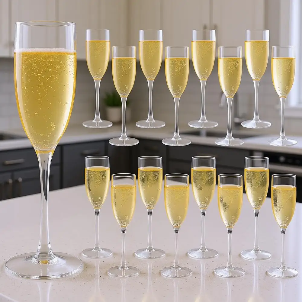 

16 Pack Acrylic Champagne Glasses, 5 Oz Clear Plastic Reusable Long Stemmed Wedding Party Cocktail Wine Glasses, Toasting Cups