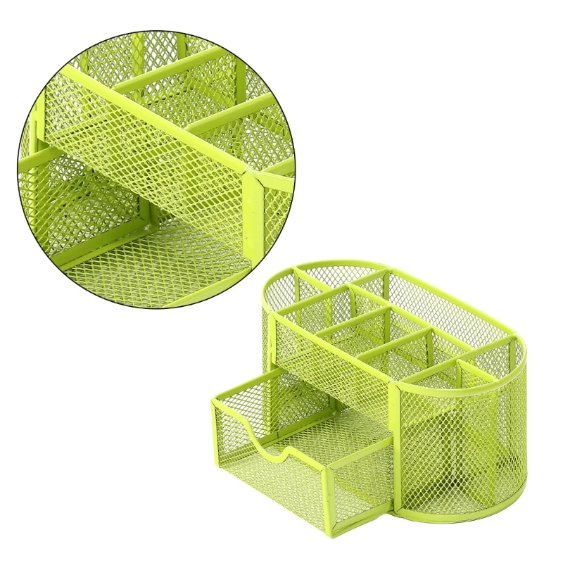 منظمات مكتبية متعددة الوظائف مع 8 حامل أقلام ودرج منزلق، حامل أقلام شبكي، منظمات أقلام موفرة للمساحة