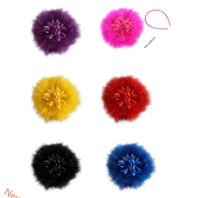 

Головной убор с пушистым цветком, заколка для волос для женщин, коктейльная вечеринка, повязка на голову для особых случаев, для