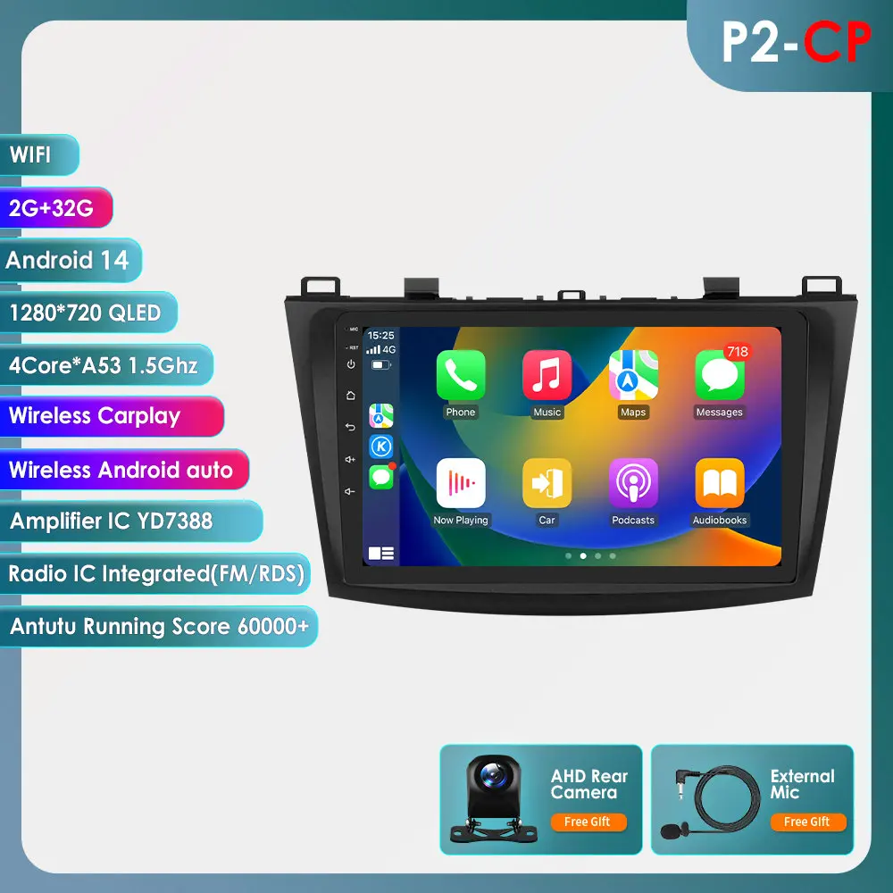 8G + 128G Android 14 Autoradio Speler Voor Mazda 3 2010 2011 2012 2013 Autoradio GPS Navigatie WIFI RDS IPS Multimedia Stereo 2din