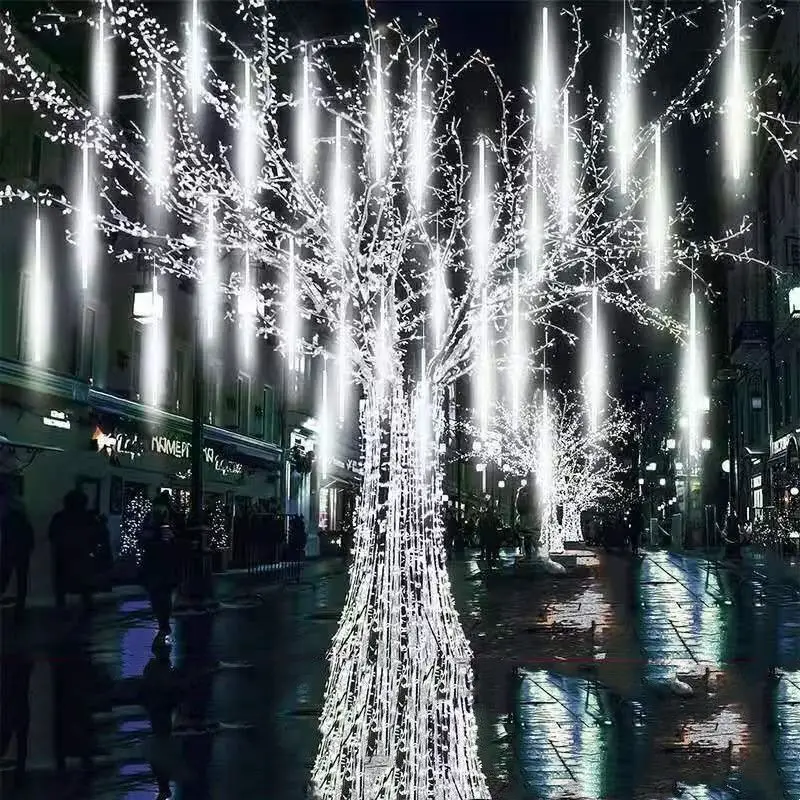 Luz LED de ducha de meteoritos, Lámpara decorativa de Navidad para Año Nuevo, jardín, árbol, boda, fiesta, decoración de vacaciones, enchufe de EE. UU./UE, 8 tubos