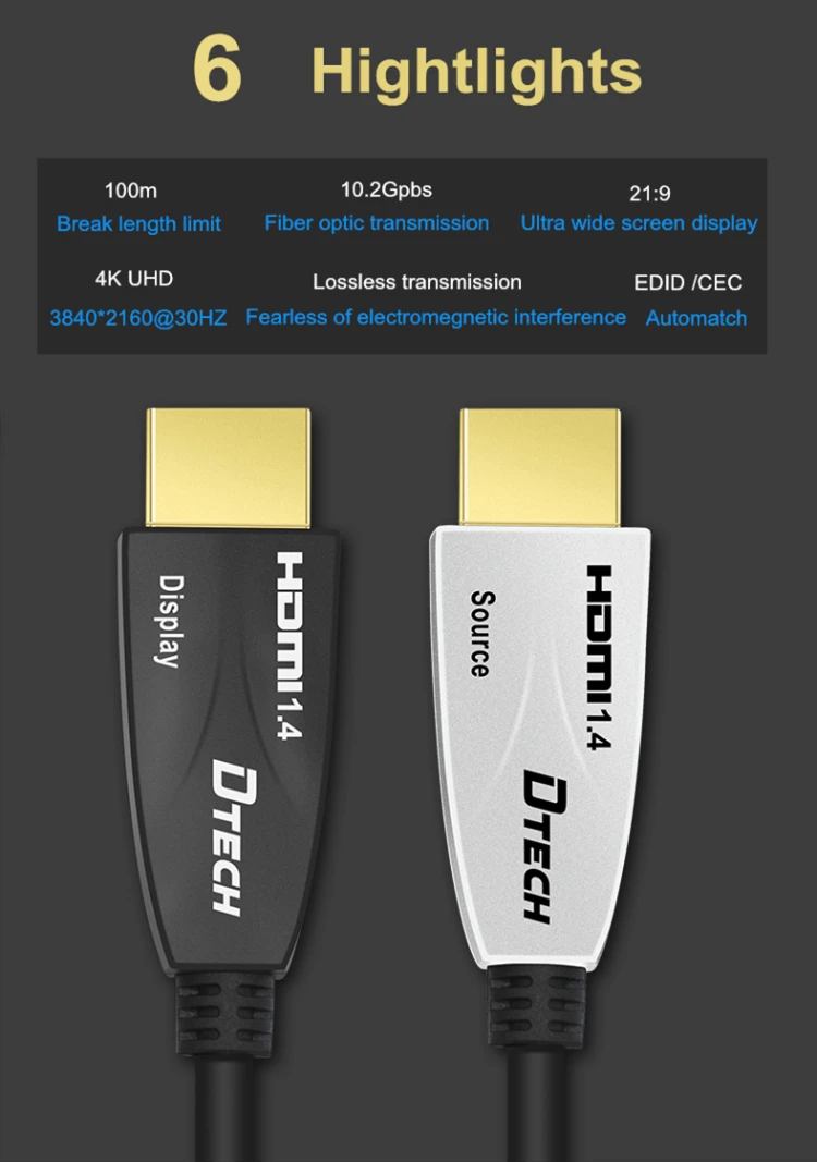 كابل ألياف DTECH 4k HDMI بطول 2 متر HDMI 1.4 لجهاز عرض HDTV #6