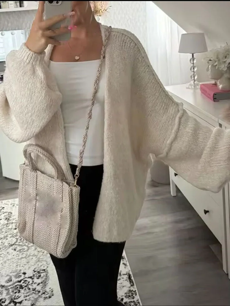 

HH женский осенний модный винтажный вязаный кардиган средней длины с иглами ленивого стиля, женский свободный повседневный свитер, пальто
