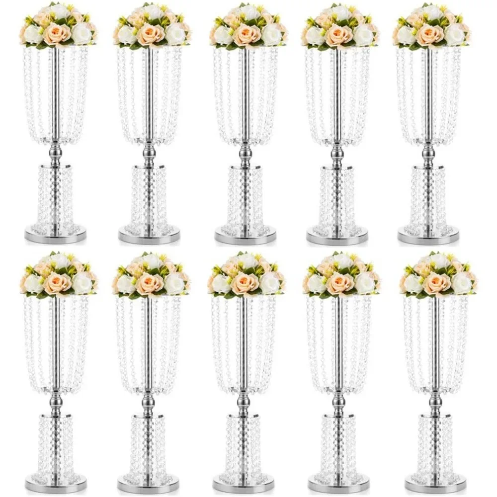 

Vases 10 Pcs 23.75 Inches Tall Crystal Metal Vase Flower Stand Holders Wedding Centerpiece Chandelier Decoration Home Decor Room