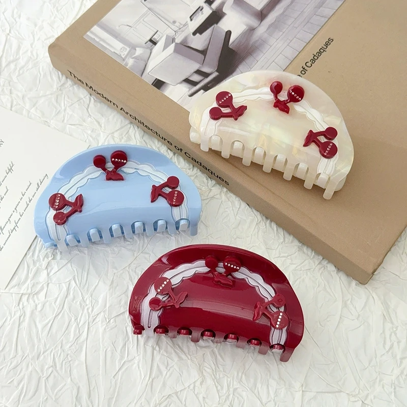 

Creative Simulation Cherry Acetate Hair Claw Clip Women Elegant Cute Luxury Female Jaw Clips Strong Hold Hairpin For Thick Hair