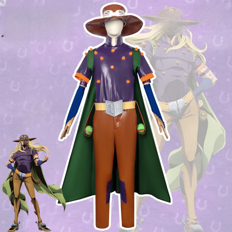 

JoJo Gyro Zeppeli Steel Ball Run Cosplay Costume Adult Halloween Full Set Role Play Outfit For Fans Convention Party Fancy Dress