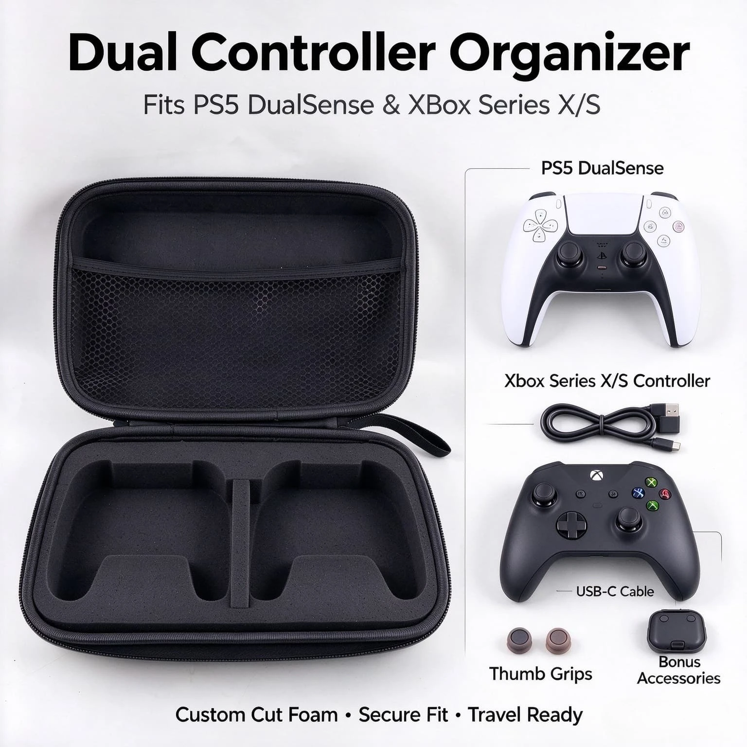 Portable Travel EVA Storage Case with DIY Cut Foam for PS5 DualSense / Xbox Series X/S Game Controller
