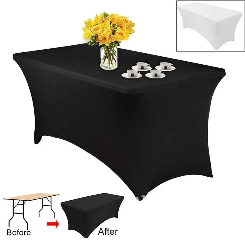 Spandex Fitted Stretch Table Cover for 4ft 5ft 6ft Tablecloth Rectangular Cocktail Banquet for 8ft Perfect Folding Table Wedding