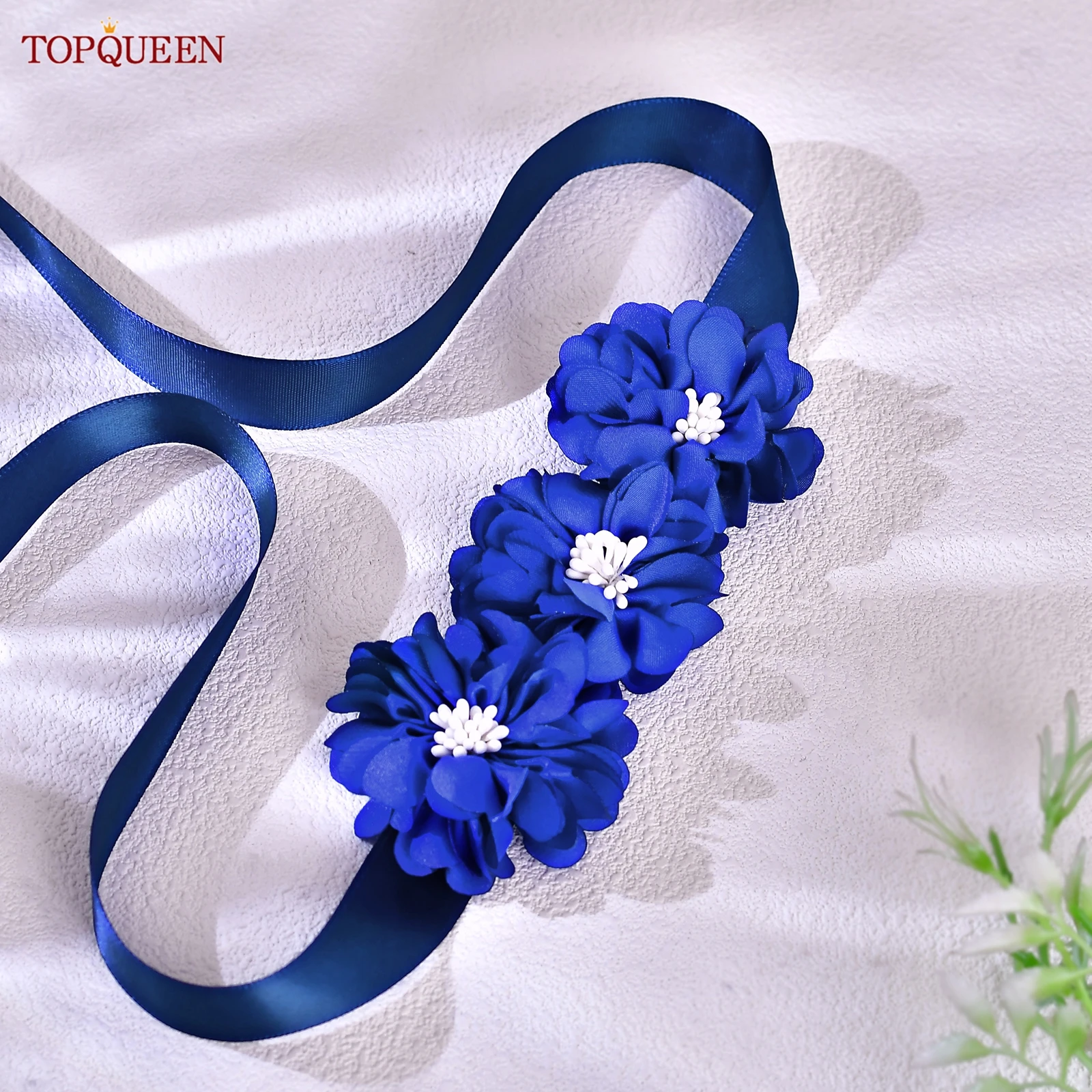 TOPQUEEN Elegant Fabric 3D Floral Wedding Sash, Plus Size Waist Corset, Adjustable Tie Maternity Waist Accessory, Bridal Belt