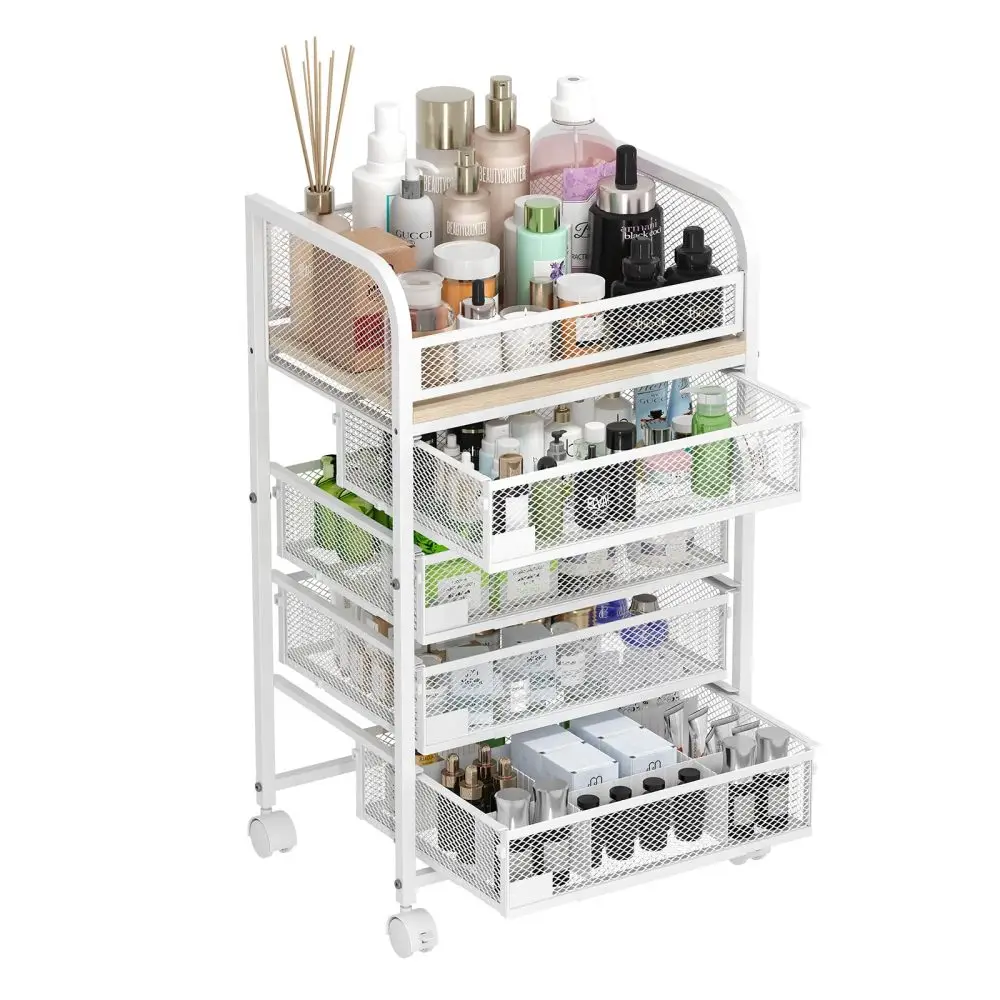

Makeup Organizer with 4 Drawers, Skincare Storage, Floor Skincare Organizers with Wheels Nameplates,Vanity Cosmetic Holder