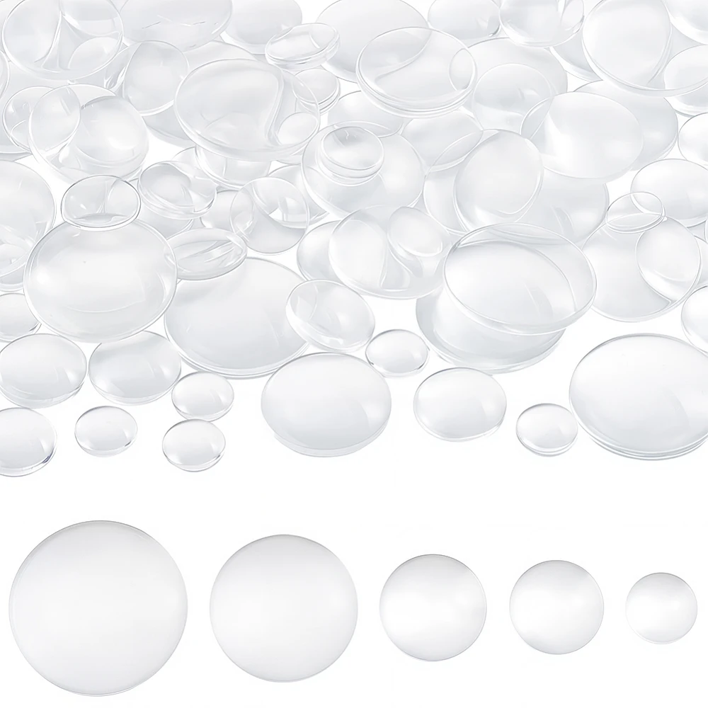 100Pcs Transparent Glass Cabochon 12/16/18/25/30mm Clear Round Glass Cabochons Dome Tiles for Cameo Photo Pendant