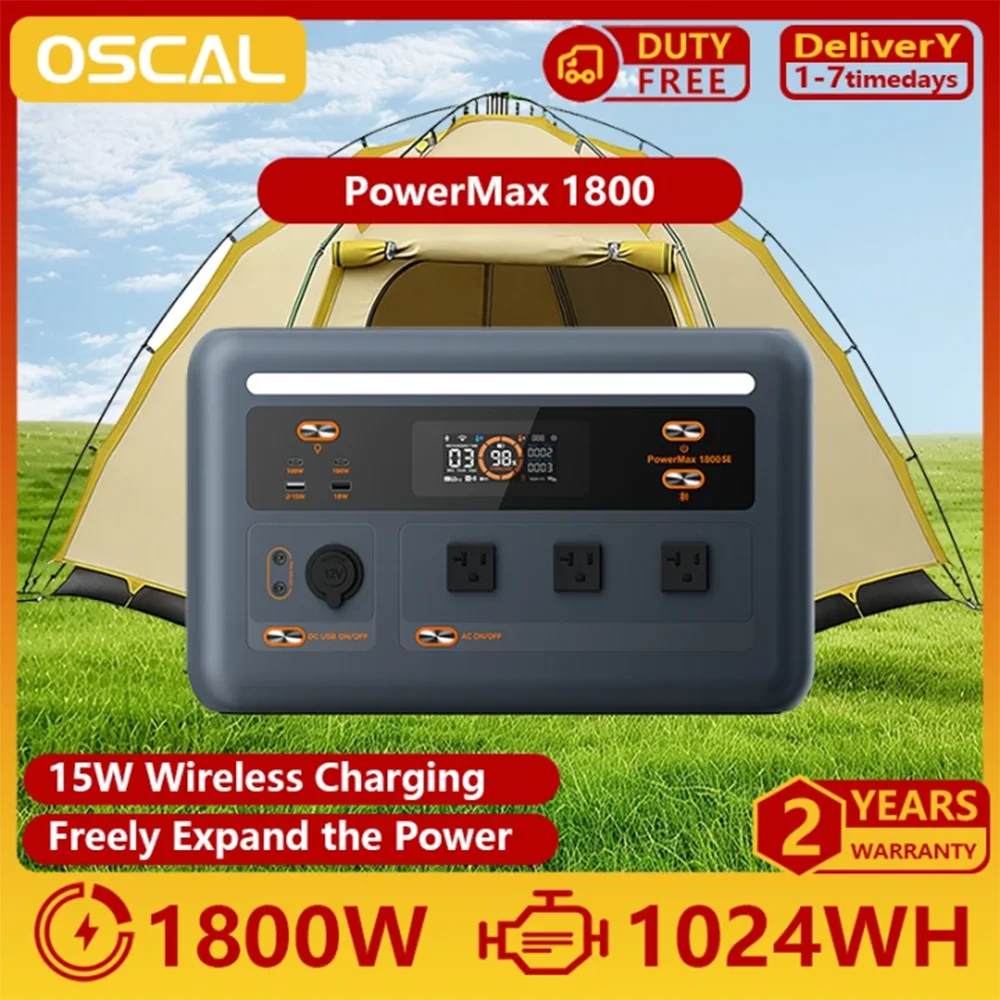 OSCAL PowerMax1800 Tragbare Powerstation, 15W Kabelloses Laden …