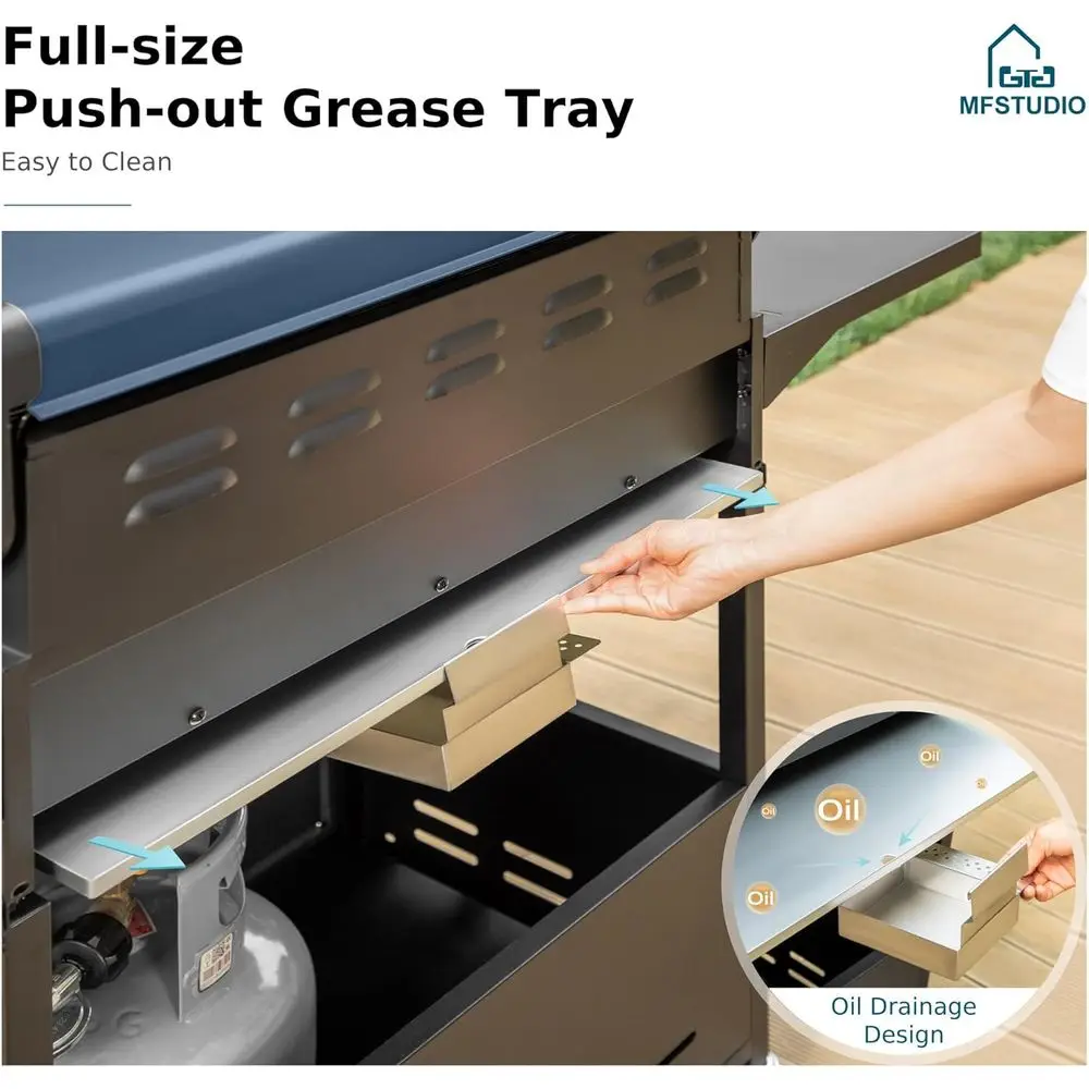 Propane Gas Grill, Stainless Steel BBQ Grill with Side Burner and Porcelain-Enameled Cast Iron Grates, High Heat Output Gas BBQ