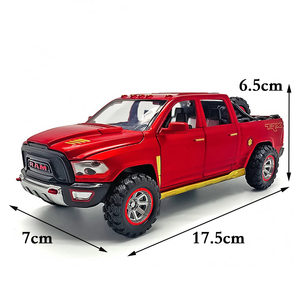 1:32 lega Dodge Ram TRX Pickup modello di auto metallo pressofuso suono del veicolo e luce tirare indietro collezione di auto giocattoli per i regali dei bambini