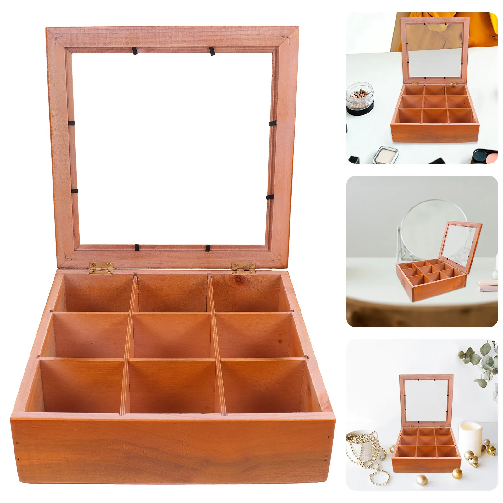 

Vintage Wooden Jewelry Box with Transparent Acrylic Lid Rustic Retro Storage Case for Rings Earrings Necklaces Watches Beads