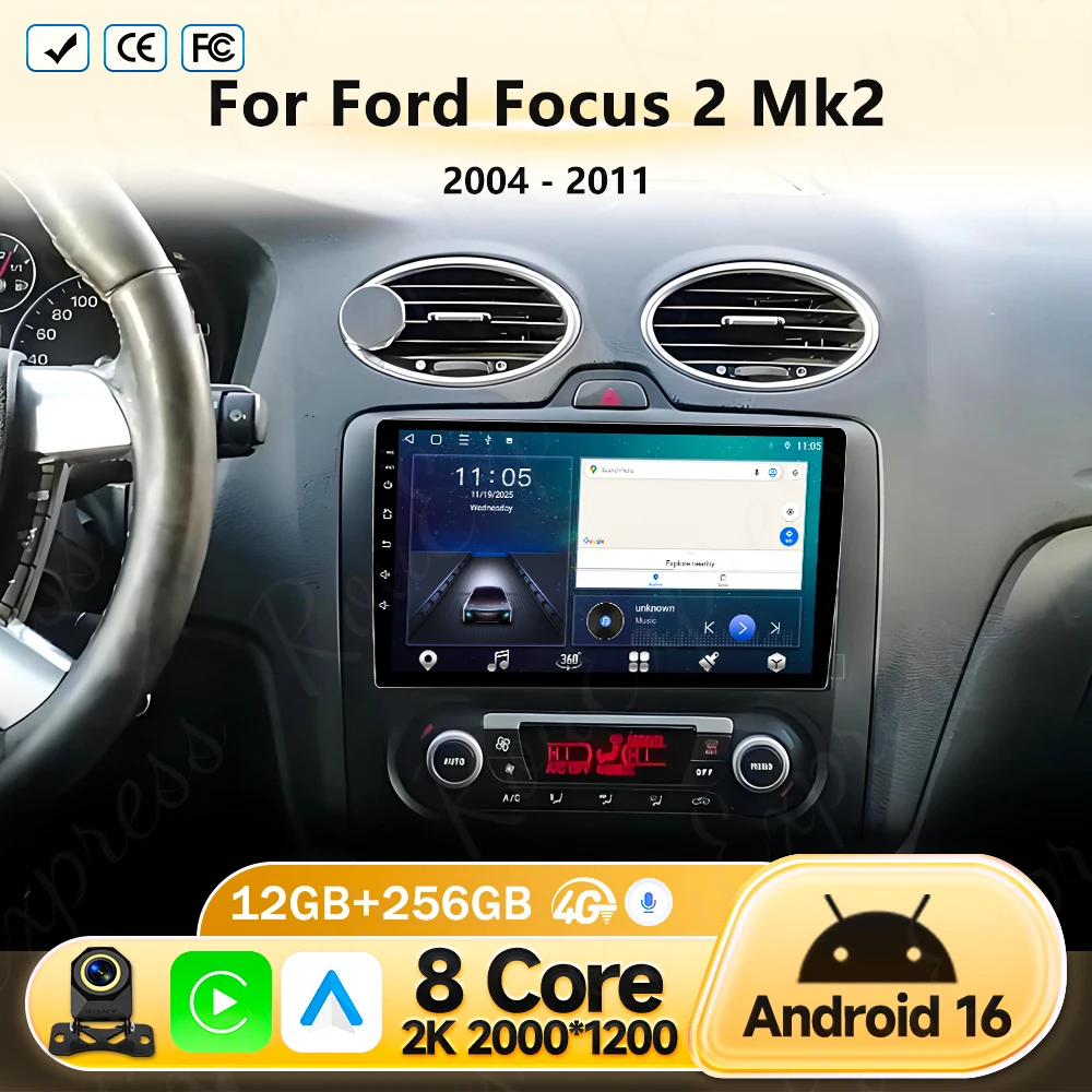 

9-дюймовый беспроводной автомобильный радиоприемник CarPlay Android Auto для Ford Focus 2 Mk2 2004-2011, автомобильный мультимедийный видеоплеер, GPS, 4G, WIFI, BT