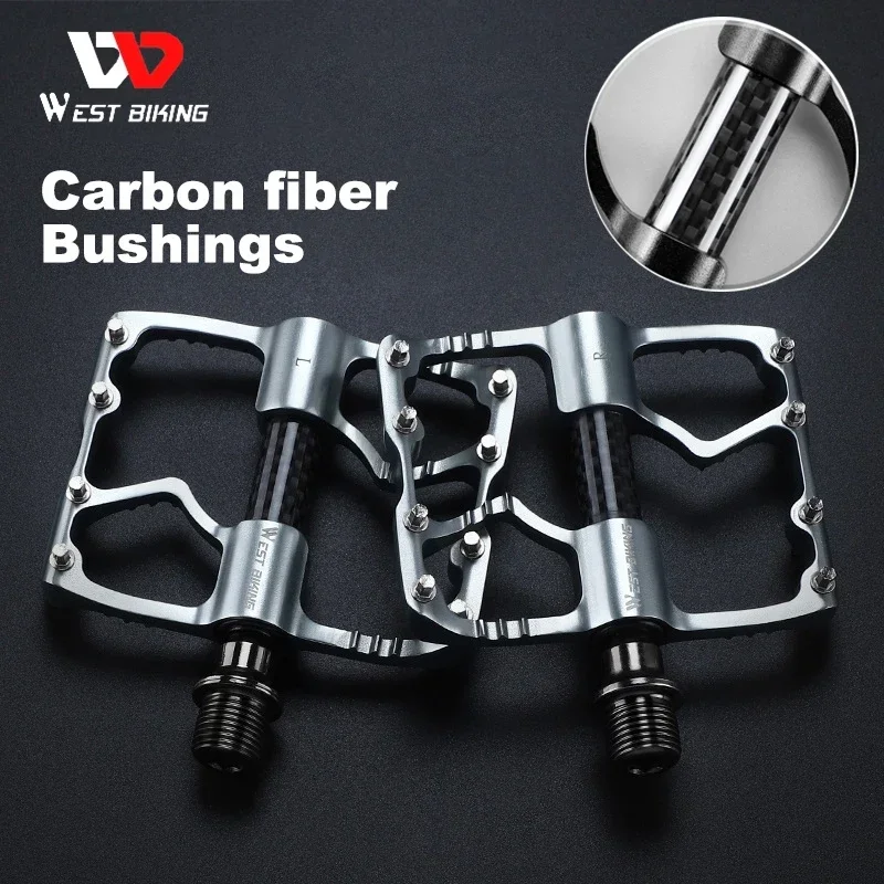 

WEST BIKING Carbon Fiber Tube Bicycle Pedals MTB BMX Road Bike Cycling Footrest Lightweight CNC Aluminum Alloy 3 Bearings Pedal