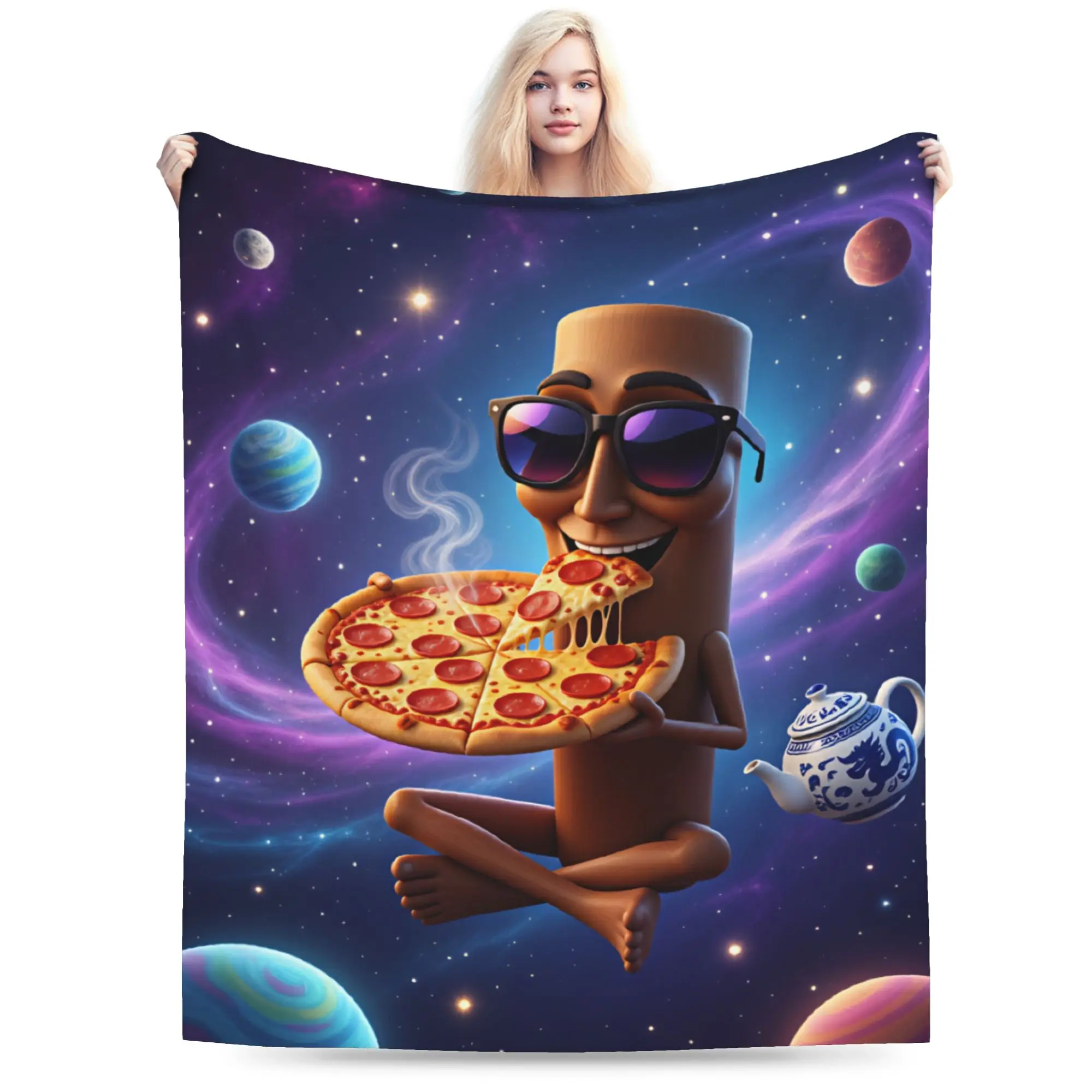 Tung Tung Sahur Pizza Space Galaxy Funny Meme Flannel Blanket Kids Soft Throw Blanket Spring Chair Bedspread Sofa Bed Cover