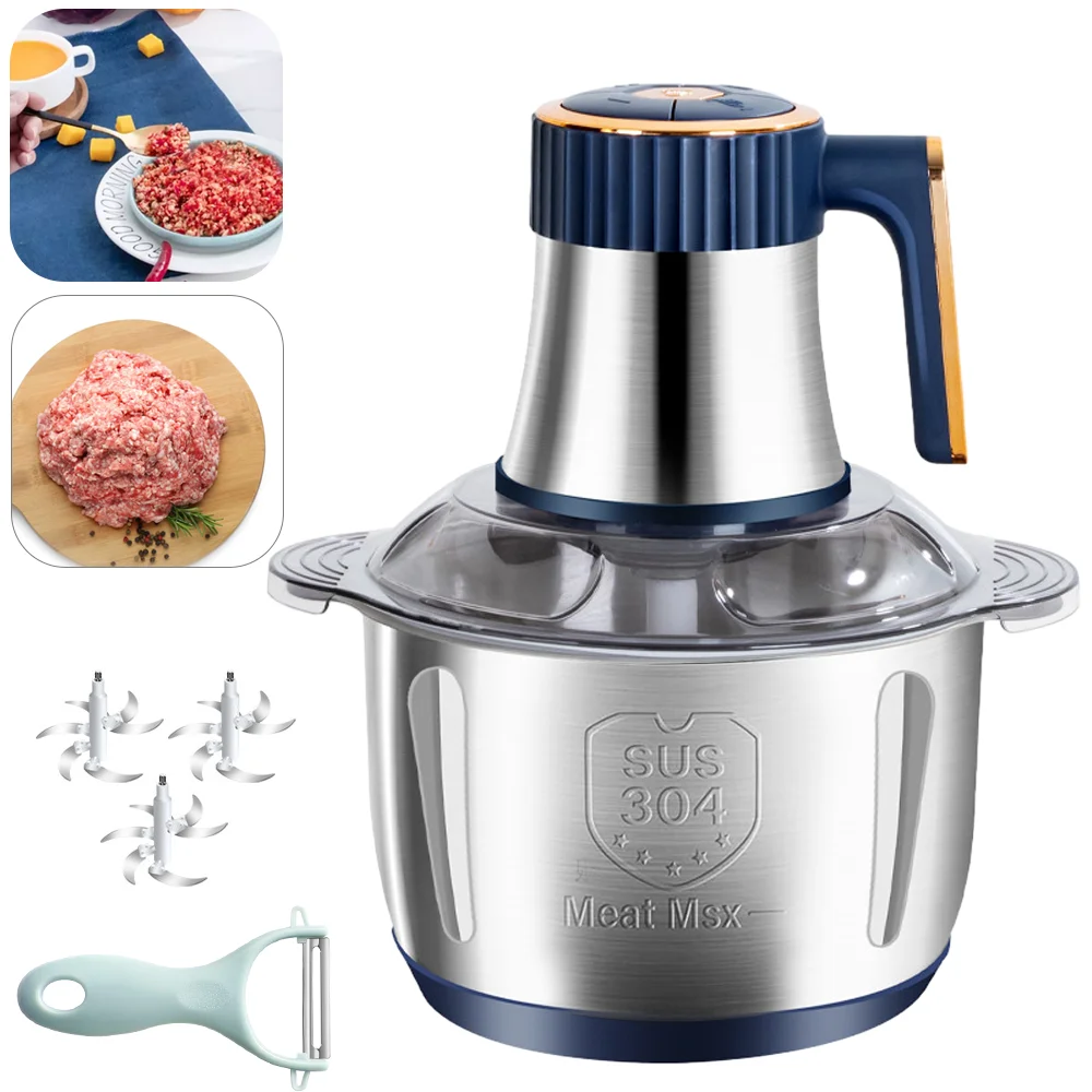 Picadora Eléctrica de 2 Velocidades, Molinillo de Carne de Acero Inoxidable, Ajustable, 5L, Picadora de Carne Eléctrica, Procesador de Alimentos de Cocina