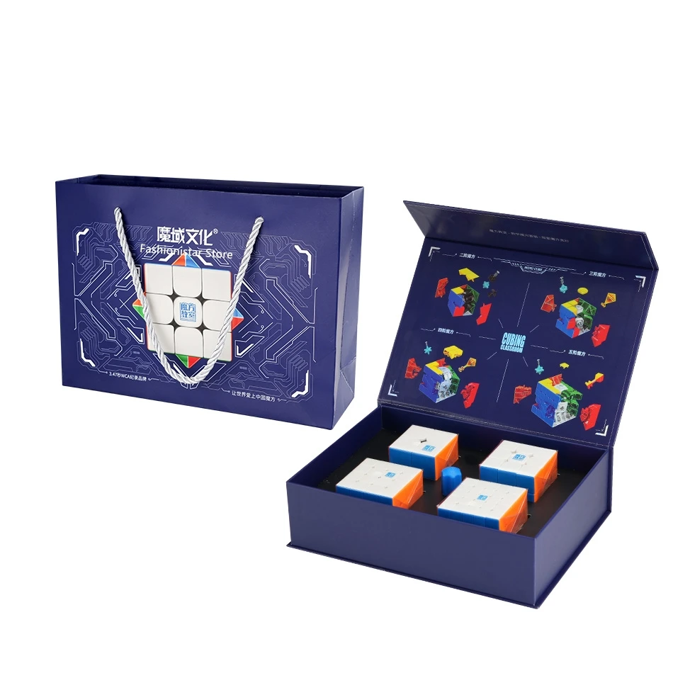 Set cubo didattico Moyu 2x2 cube + cubo 3x3 + cubo 4x4 + cubo di posizionamento magnetico 5x5 Set grande confezione regalo regalo di compleanno cubo Moyu