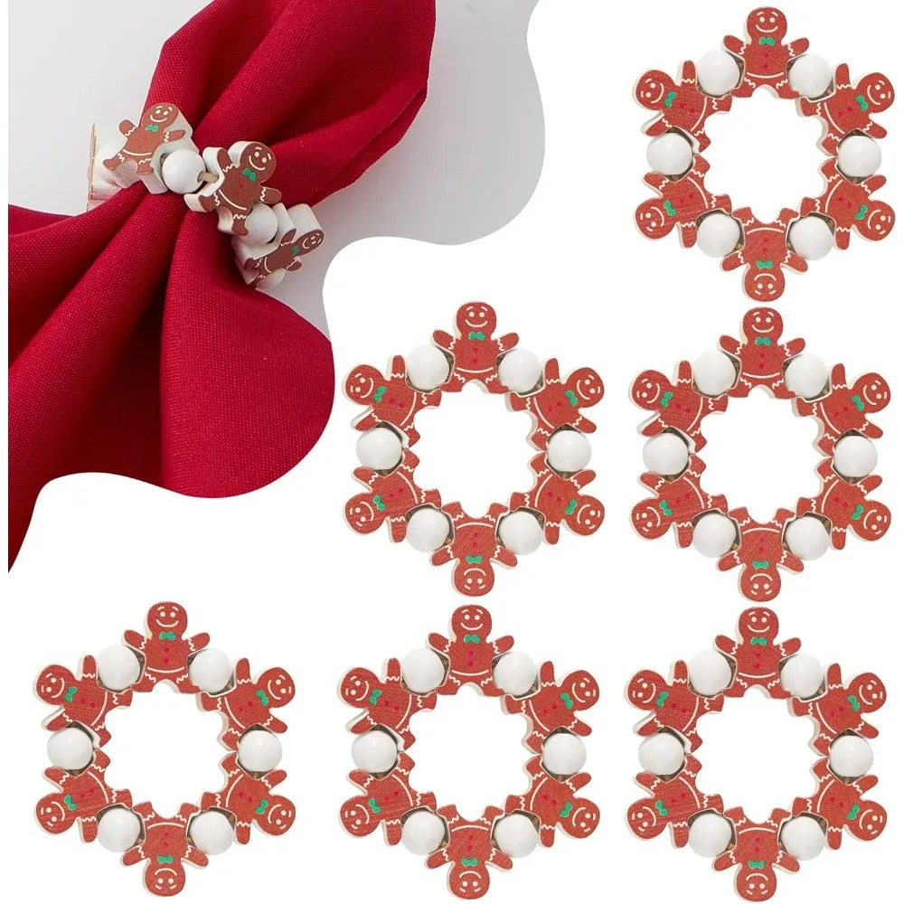 

Christmas Gingerbread Napkin Rings Set of 6 - Wood Gingerbread Napkin Holder, Holiday Napkin Rings for Christmas Table