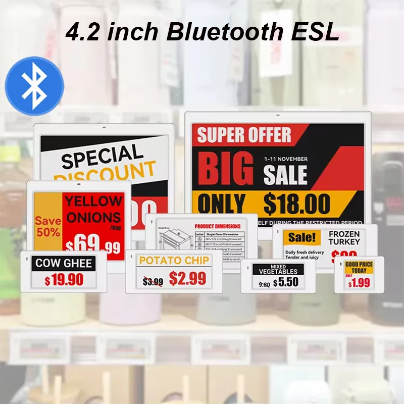 Etiqueta de precio inteligente Digital de 4,2 pulgadas, etiqueta de estante electrónica Bluetooth, pantalla de papel electrónico para precios de comestibles de supermercado de fábrica