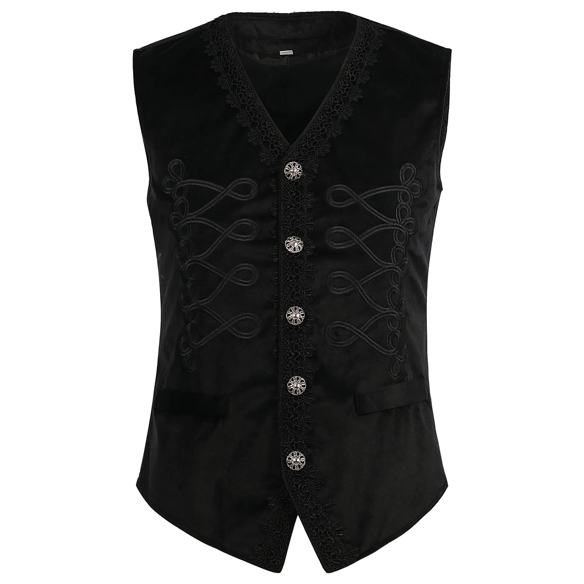 Halloween Men Medieval Retro Vest Embroidery Jacket Black Vintage Casual Costume Halloween Party Renaissance Short Coat