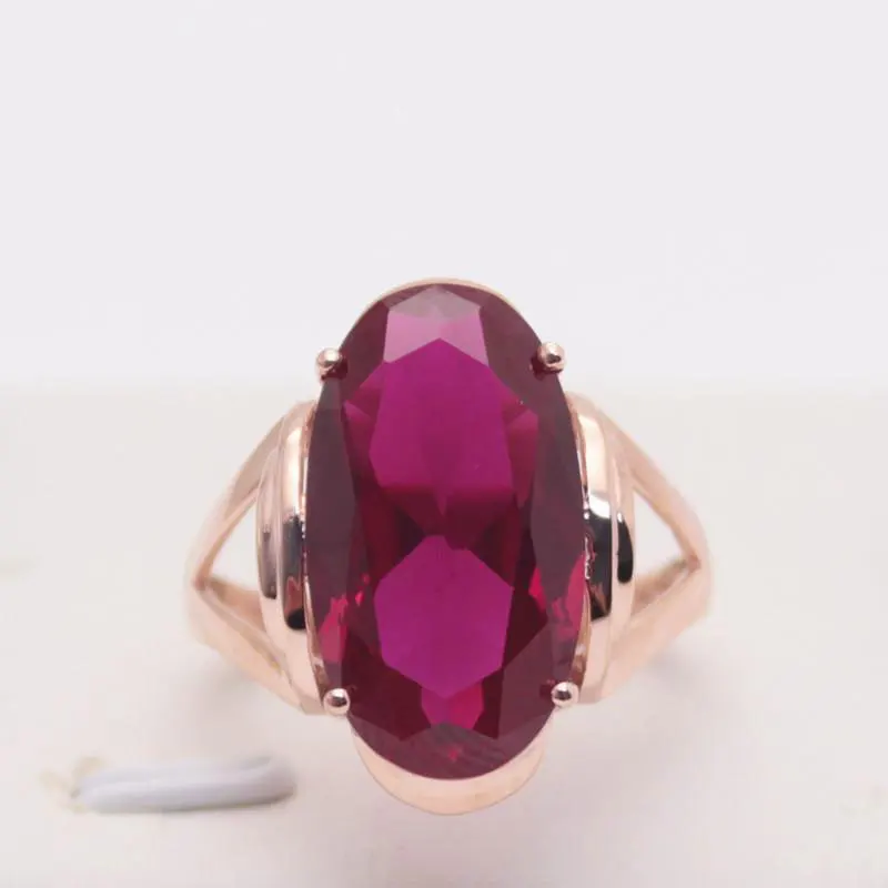 585 Purple Gold Plated 14K Rose Gold Inlaid Ruby Simple Oval Ring Opening Adjustable Classic Elegant Engagement Jewelry