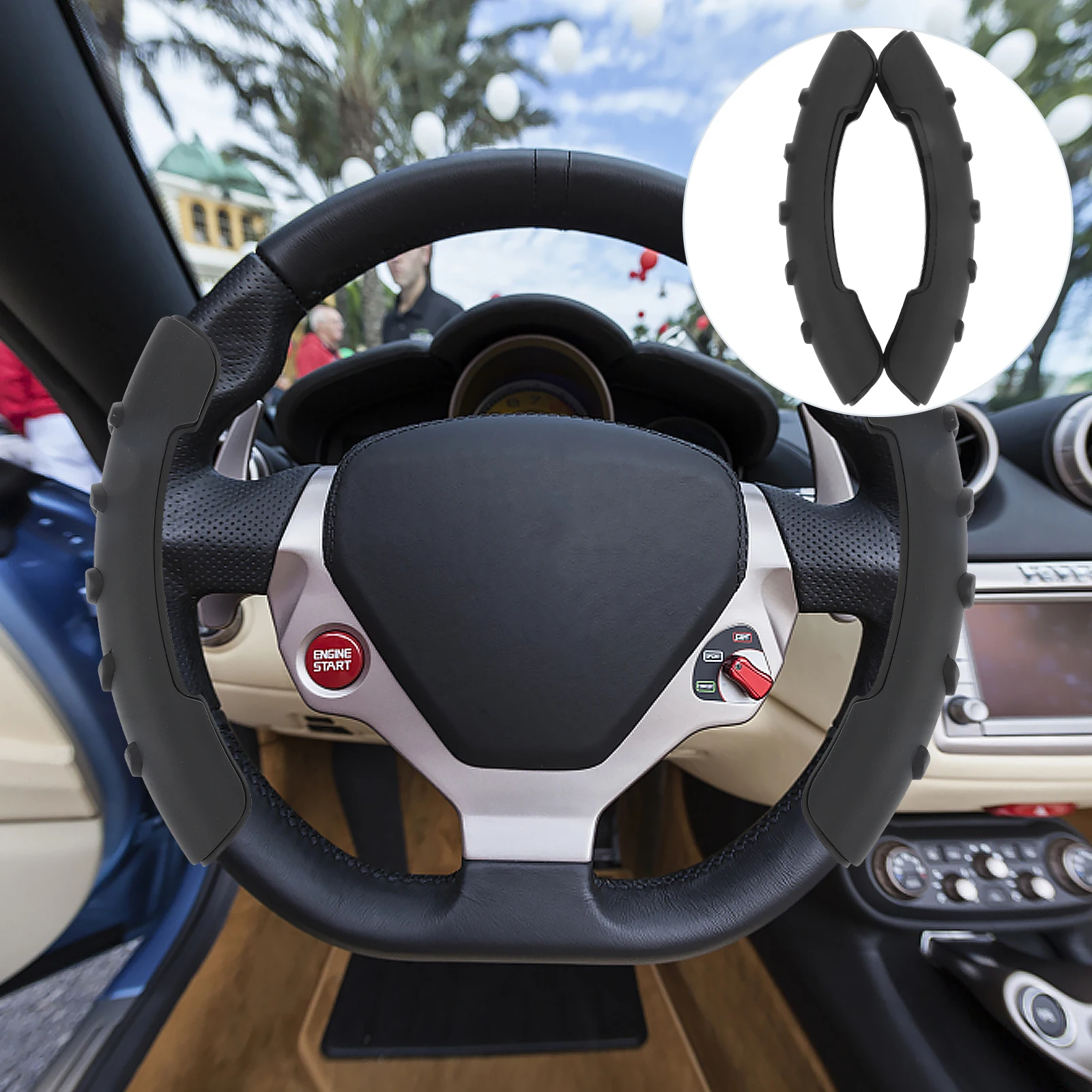 

2Pcs ABS Material Steering Wheel Cover Soft Non-Slip Universal Fit Car Accessories Rubber Grip Protector Gear Shift Cover