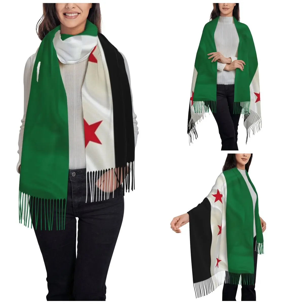 Syria Flag I Love Syria Scarf for Women Winter Warm Cashmere Shawl Wrap The Syrian Arab Long Scarves with Tassel for Daily Wear