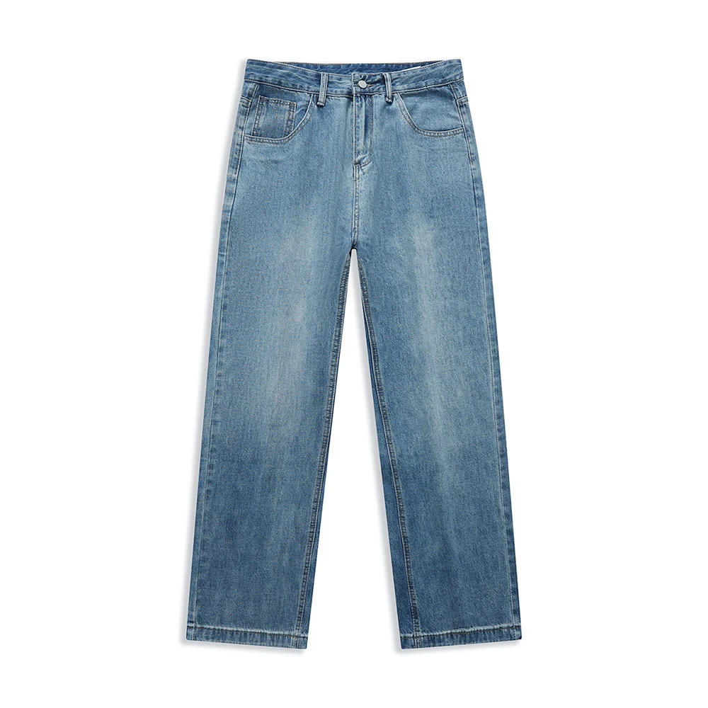 Vaqueros americanos retro azules para hombre, pierna recta, corte holgado, pierna ancha, versátiles, informales y de moda, con una sensación colgante y relajada