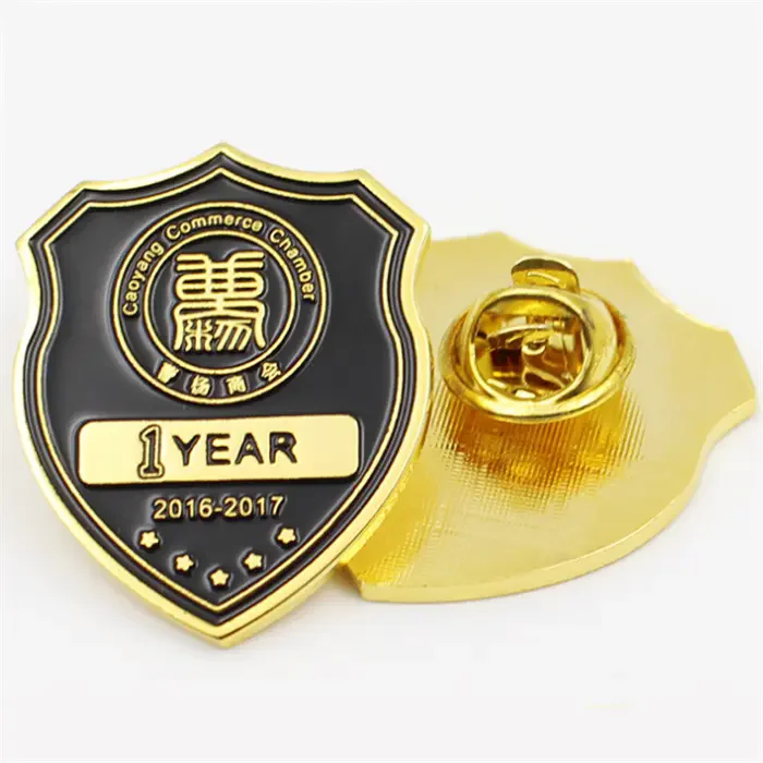 Free design of bulk electroplated metal badge needles, customized metal enamel badges