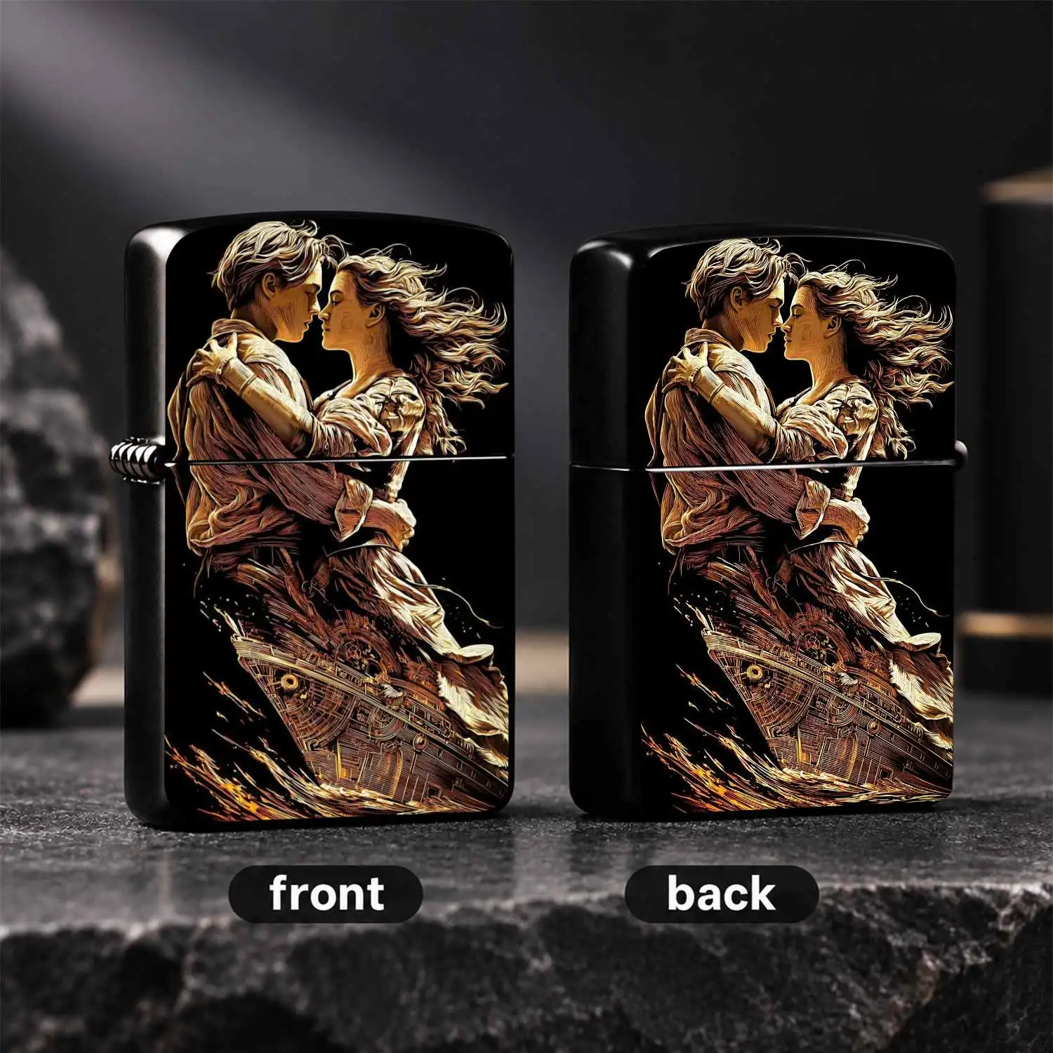 Titanic Classic Romantic Themed Portable Igniter, Retro Gilded Art Engraved Couple Embrace Design, Aesthetic Decor Practical Item, Ideal For Anniversary Gifting, Daily Outdoor Use, Suitable For All Scenes, Exquisite Unique Trendy Collectibl