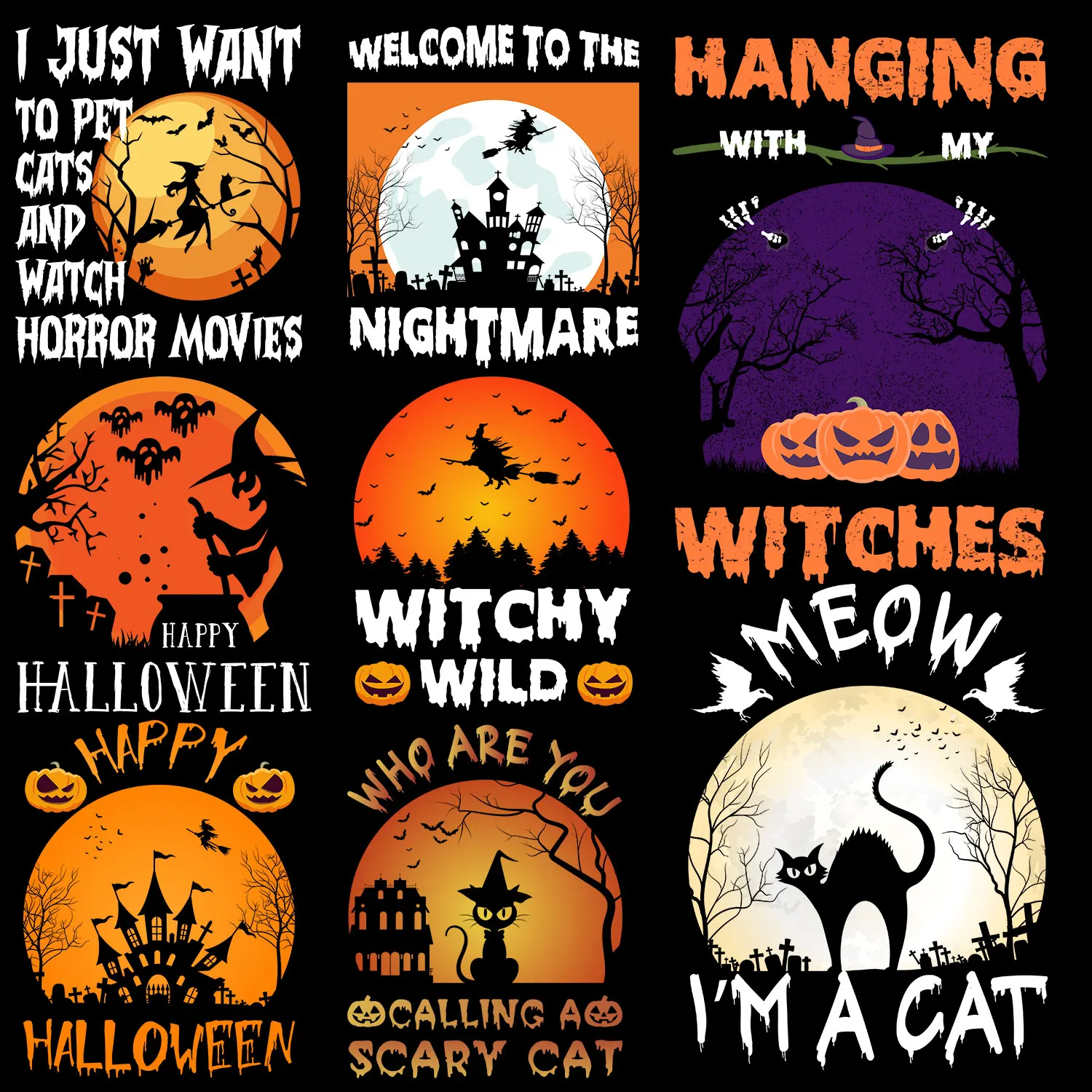 Happy Halloween I'm Just Here For The Candy  Witch Welcome To The Nightmare Iron on Decals Applique for Cloth Diy Craft