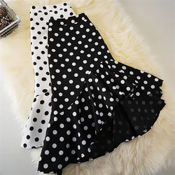Gowyimmes 2022 Summer Women Irregular Dot Chiffon Skirt Elegant Lady High Waist Ruffle Mermaid Skirts Hip Pakadge Mini PD1298