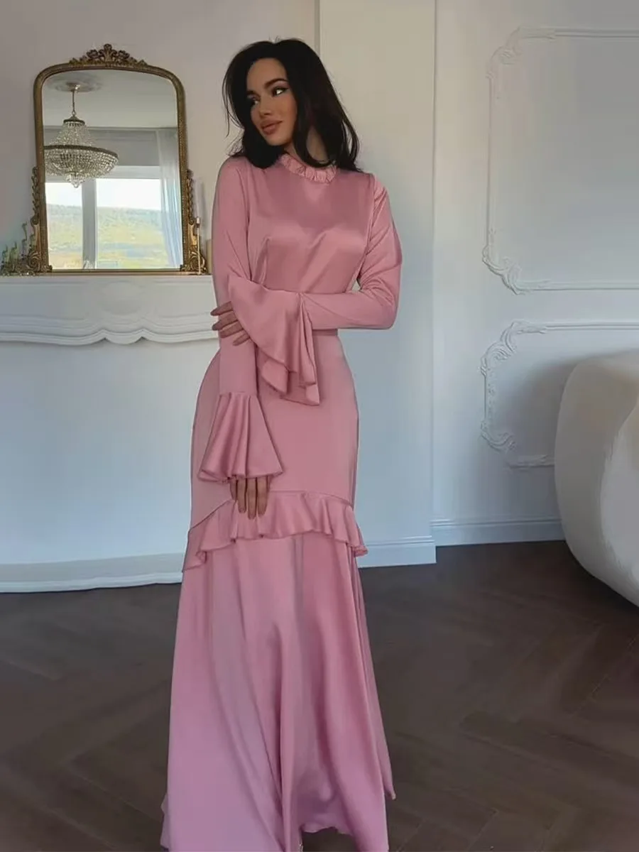 Ele Flared Sve Design Dr High Waist Long Sve Zipper Ba Invisible Slim Fit A-Line Fi Tail Gown for Women