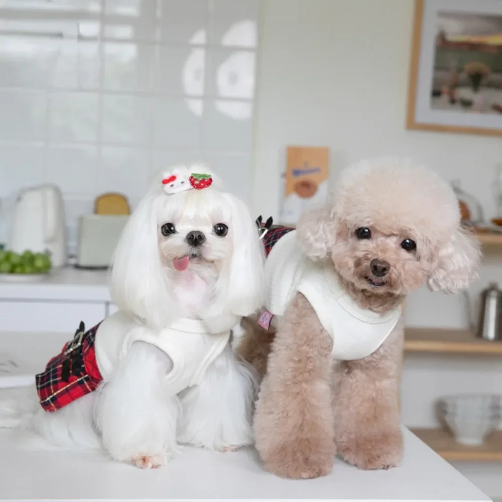 Autumn/Winter Pet Plaid Skirt Dog Dress Cute Pet Dress Teddy Bichons Maltese Dog Dress Puppy Clothes Dog Clothes for Small Dogs