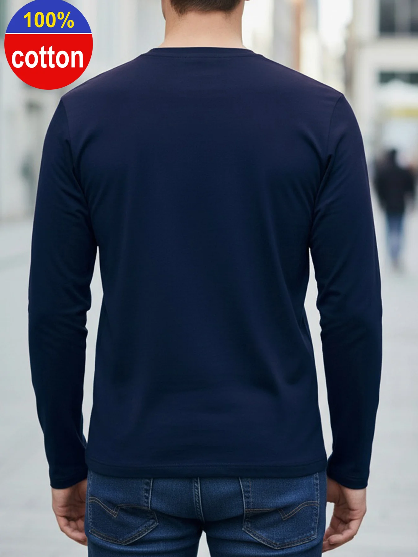 Men's 100% Pure Cotton Crew Neck Long Sleeve T-Shirt, Loose Fit, Fashion Pattern Print, Casual Versatile Top for Spring & Autumn image 2