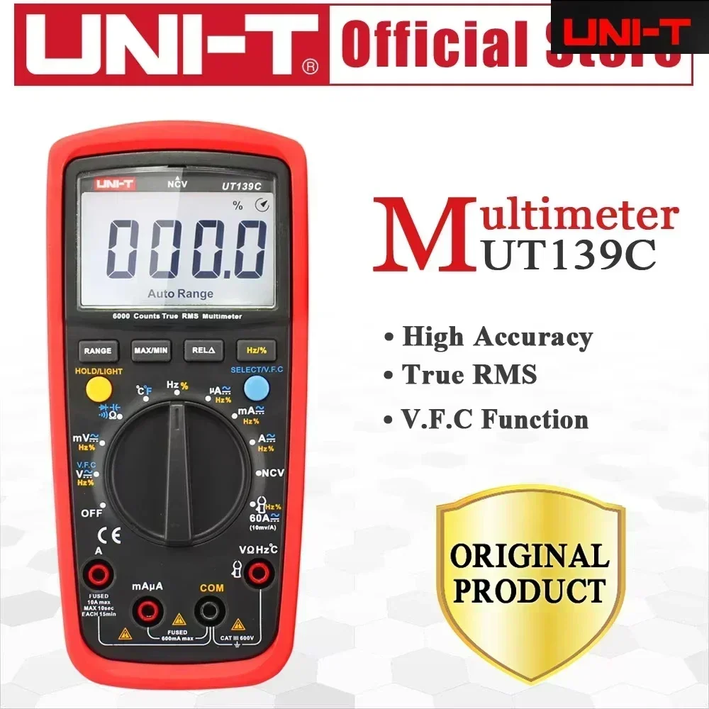 UNI-T UT139C UNIT Digital Multimeter Auto Range True RMS Meter Capacitor Tester Handheld 6000 Count Voltmeter Temperature