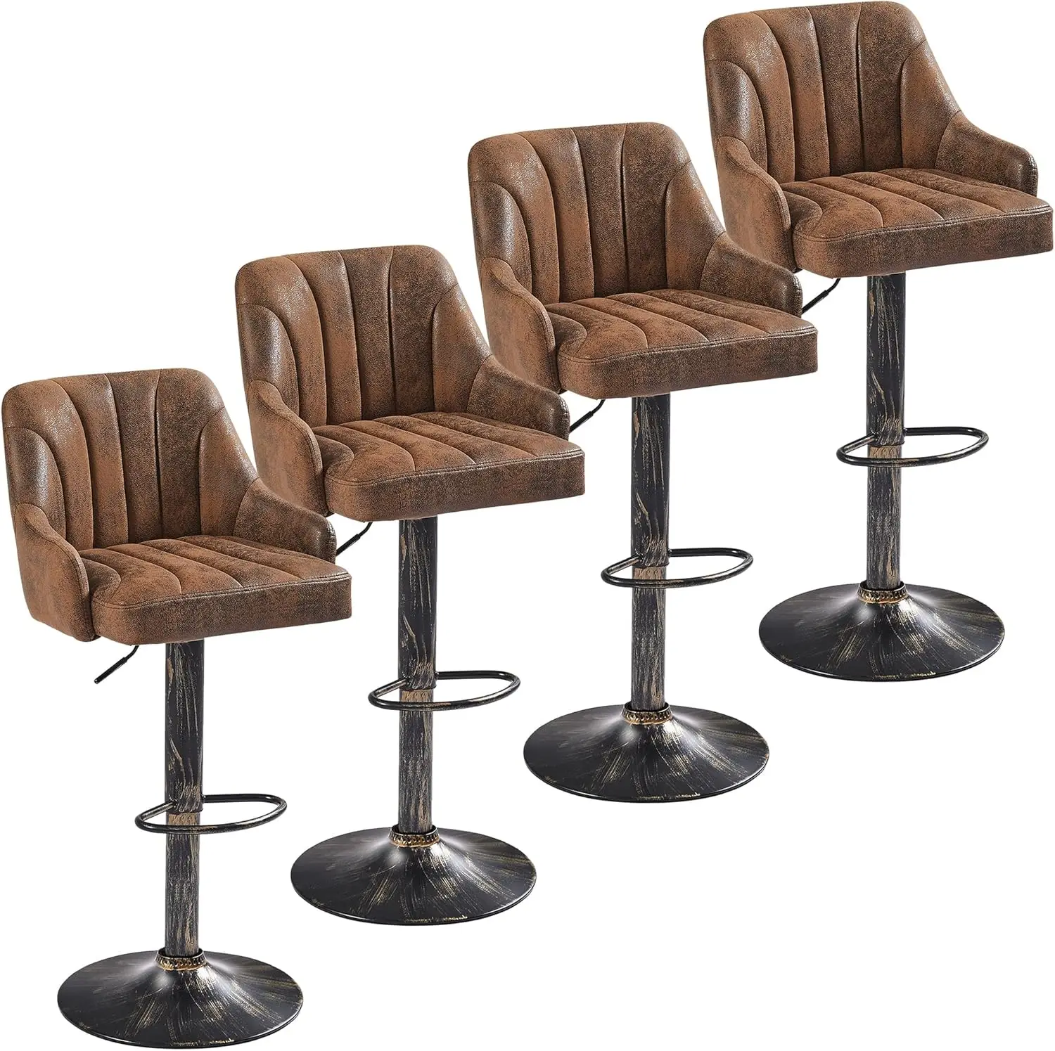 

Set of 4, Adjustable Barstools, Counter Height Stools with Back and Arm, Kitchen Island Stools, Swivel PU Chairs for Pub