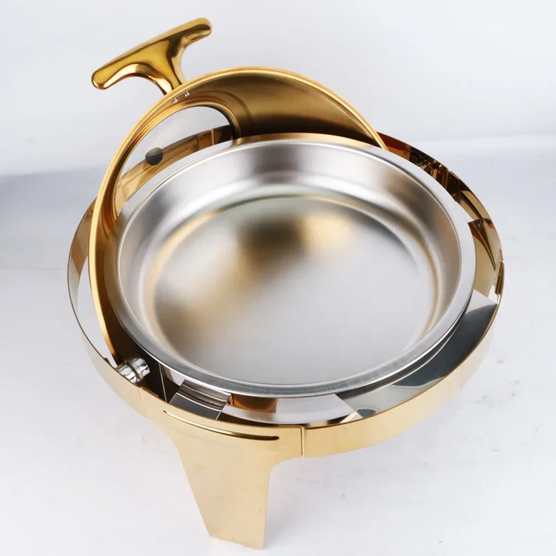 

z Catering Equipment Buffet Chafing Dishes Stainless Steel Gold 6L Round Roll Top Chafing dish Food warmer